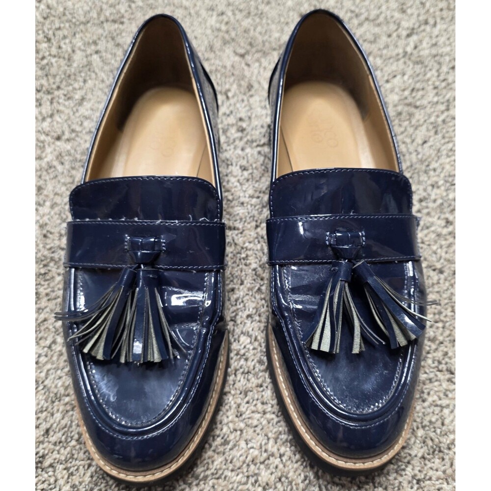 Franco Sarto Blue Tassel Loafers Size 8.5 Blue Glossy Chunky Retro Academia